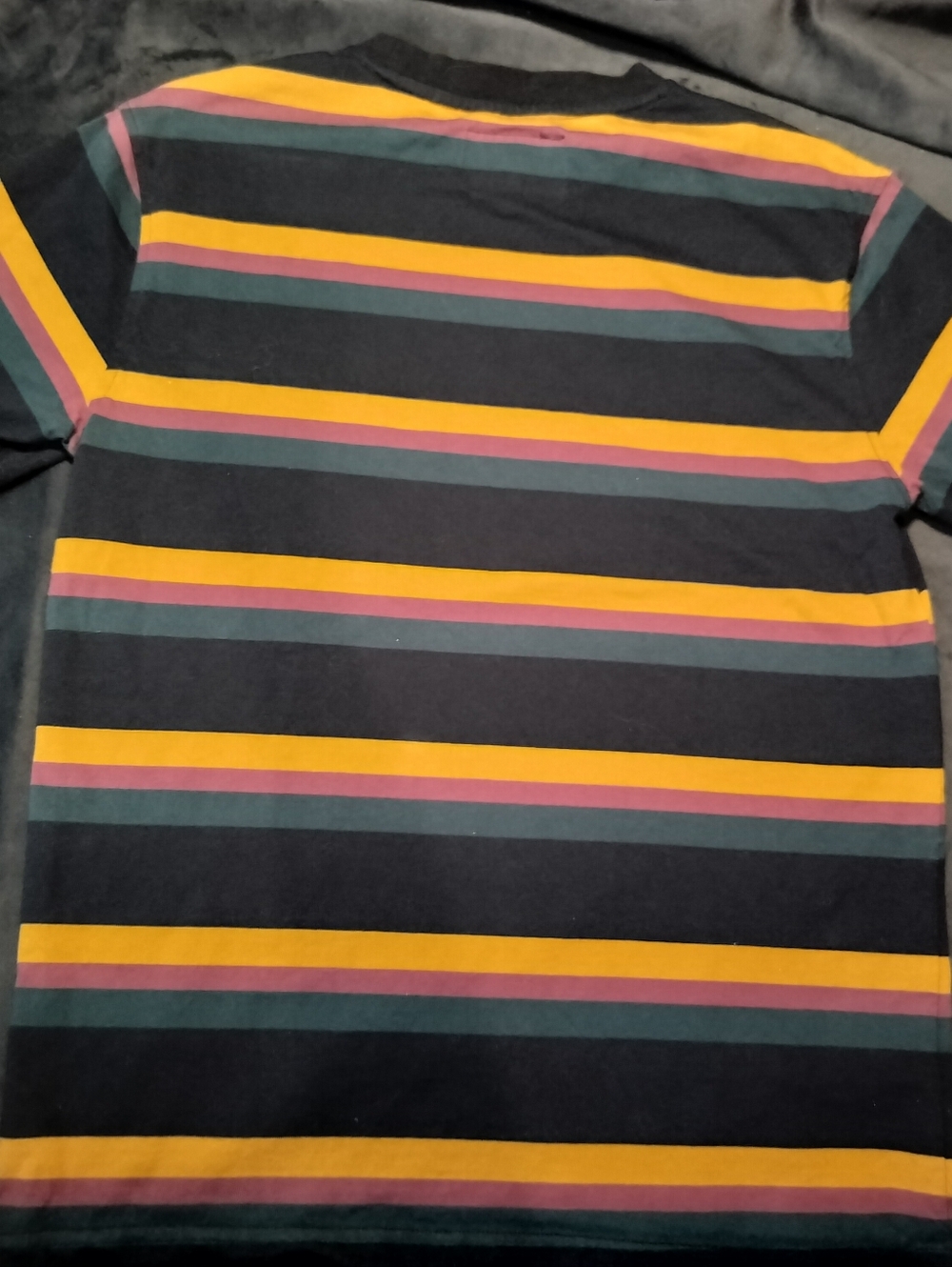 Welcome Striped Crew Black, Red, Mustard & Green Striped Cotton Tshirt - Small - Picture 4 of 6